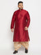 Vastramay Men's Plus Size Maroon Zari Weaved Kurta Dhoti Set